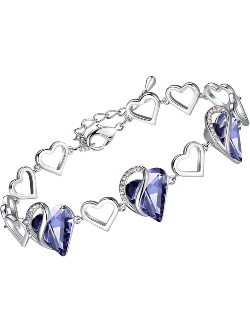 Infinity Love Heart Bracelet for Women, Birthstone Crystal Jewelry, 7-inch Chain